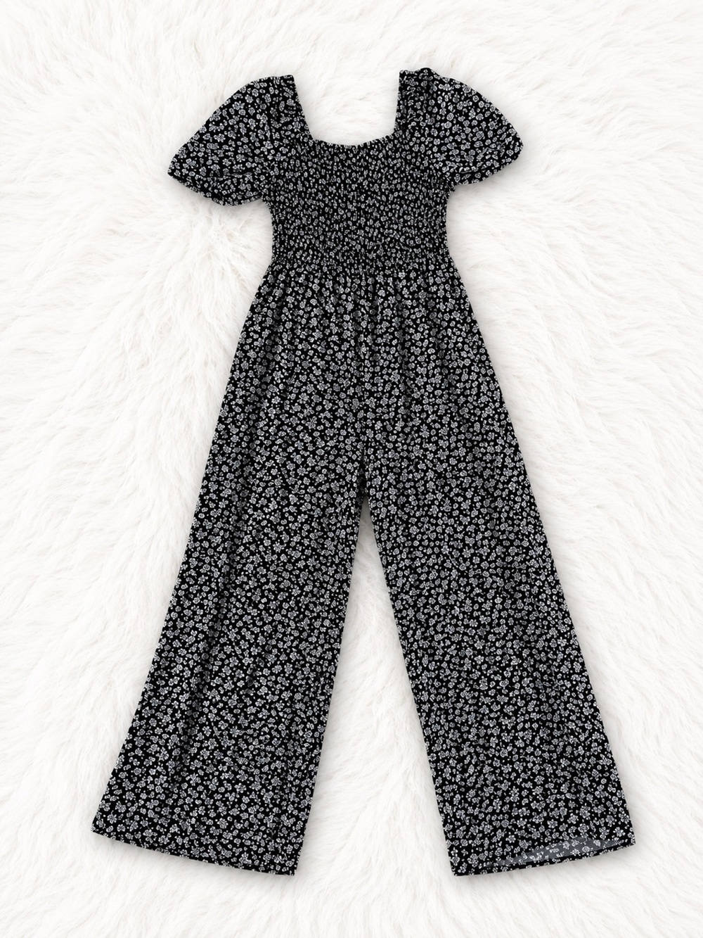 Art Class Girls Floral Smocked Wide Leg Jumpsuit XL 14 Black